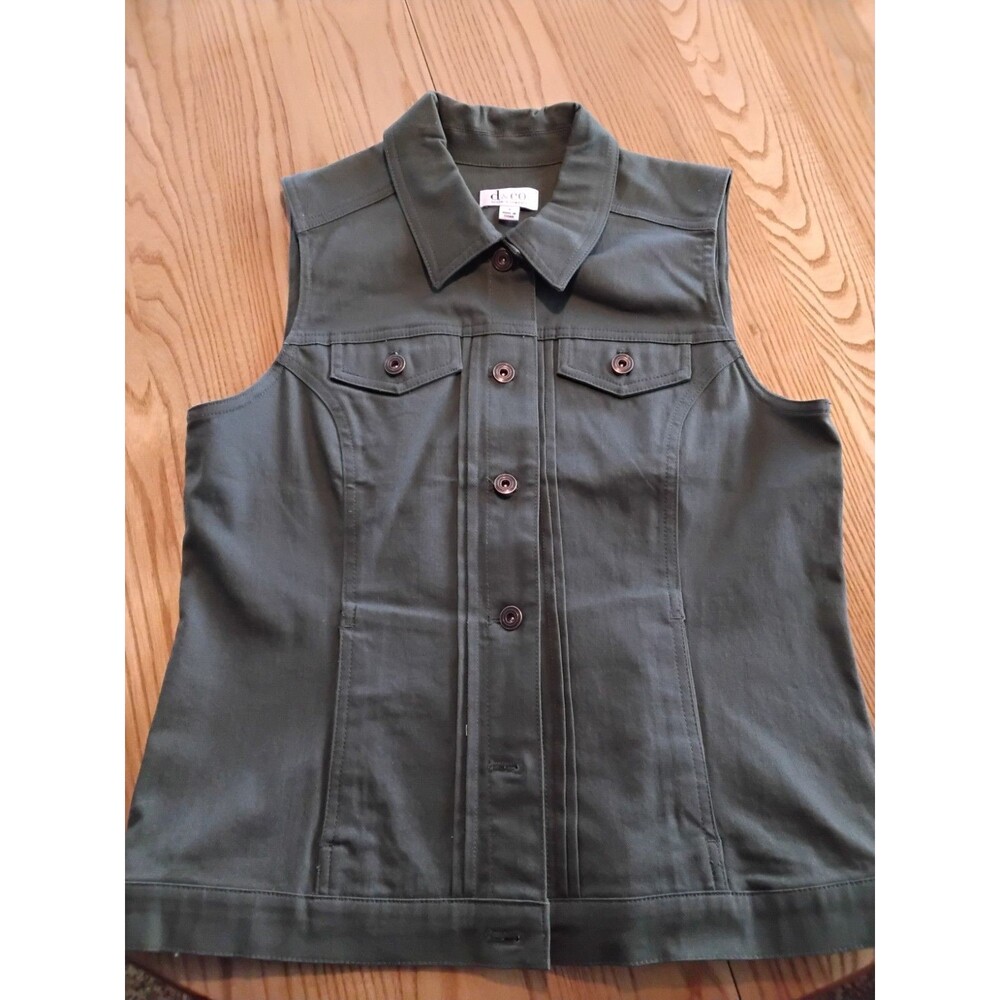 Women's & Co Stretch Denium Green Vest Size Small New No Tag